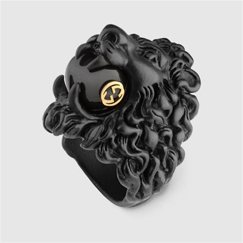 gucci lion head ring black